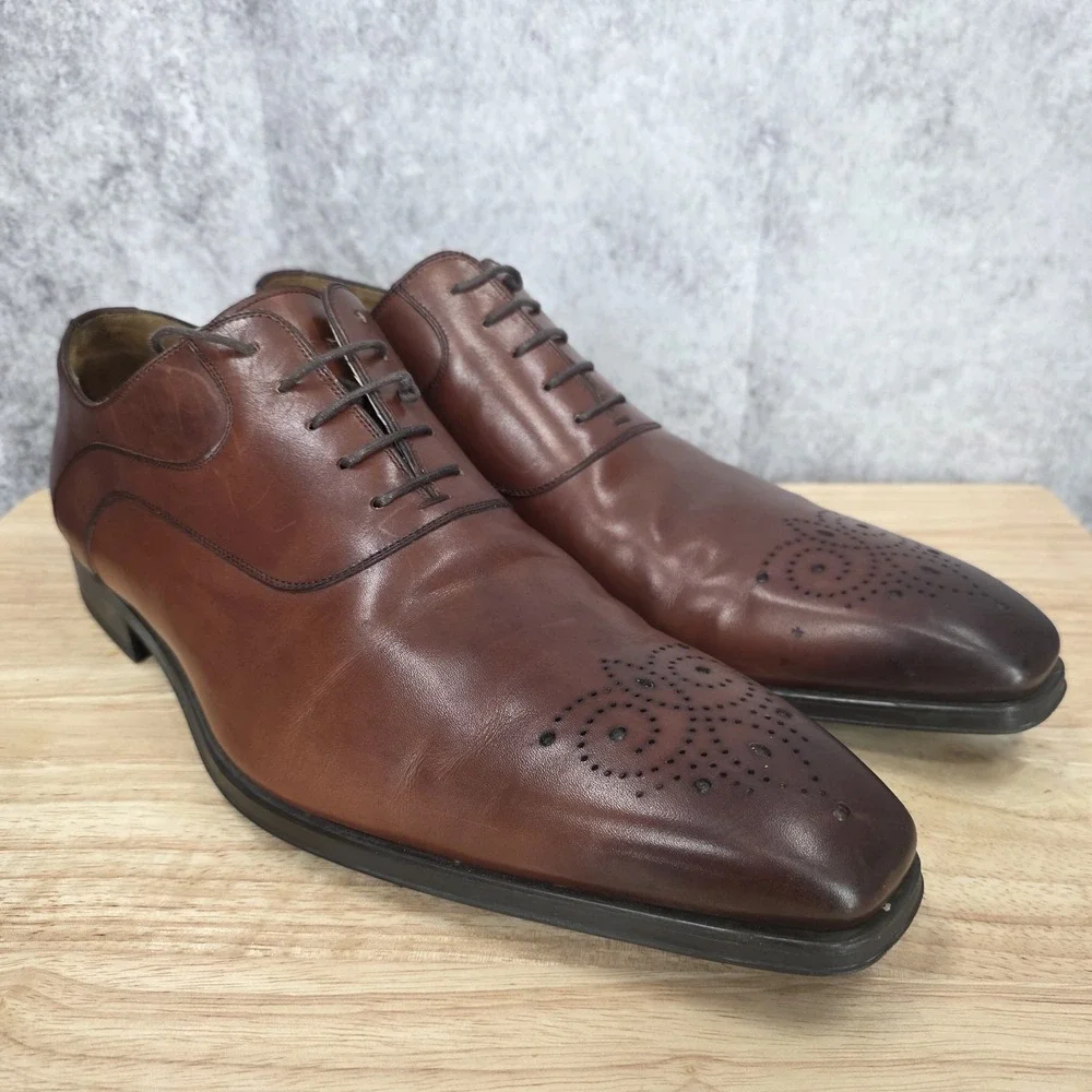 Magnanni Oxford Shoes Mens‎ 14 Brown Leather Brogue Lace Up Derby Dress Shoes